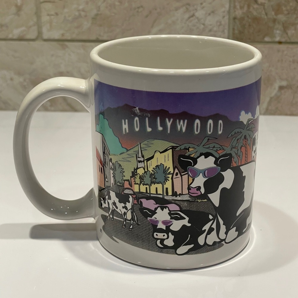 Vintage 1999 Road Trip Cows Travelin West Mug Sherwood Brands Hollywood Alamo